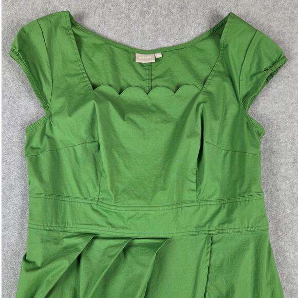 eShakti Dress Size 1X 16W Green Scallop Neck Cap Sleeves Side Zipper Pockets - Picture 6 of 16